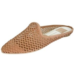 Dolce Vita Grant Tan Perforated Nubuck Leather Womens Flat Mules Size 6M